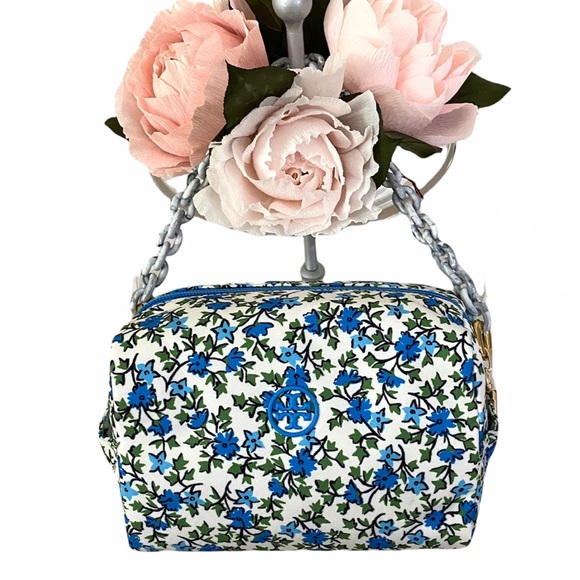 Tory Burch-Piper Large Cosmetic Bag, Blue Ivy - Picture 2 of 7